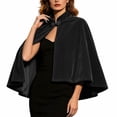 thumbnail image 2 of VBVC Women's Velvet Bowknot Cape Shawl , Ladies' Elegant Mock Neck Evening Wrap Poncho, Short Wedding Guest Cloak Coat For Women, Black , Free Size, 2 of 8