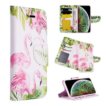 Detachable Id Window - Dream Wireless LPFIPXR-TRNDY-FML The Detachable Trendy Leather Flip Wallet Case with ID Window Card Slots for iPhone XR - Flamingo Land