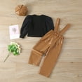 thumbnail image 4 of YWDJ Black Knit Bubble Sleeve Long Sleeve Top + Leather Pants Strappy Pants + Hat Suitable For Ages 3-8 Years Old Brown 3Y, 4 of 7