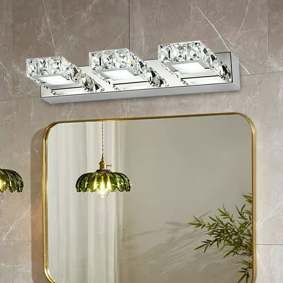 3-Light White LED Vanity Light with Crystal Glass
