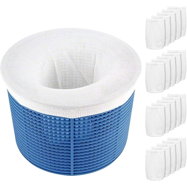 Calcetines para skimmer de piscina Aiglam, paquete de 20 calcetines para proteger la canasta del filtro de la piscina, filtro de malla ultrafina reutilizable para atrapar desechos de piscinas