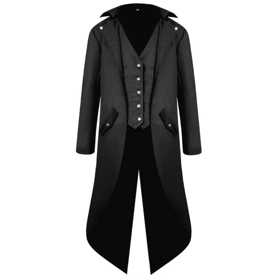 IBTOM CASTLE Men's Steampunk Vintage Tailcoat Jacket Gothic Medieval Victorian Frock Button Down Swallow Coat XL Black