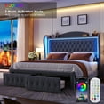 thumbnail image 4 of Homfa Queen Size LED Bed Frame with Storage Drawers, 54in Tall Velvet Upholstered Headboard Platform Bed with Wingback Buttons Headboard, Grey, 4 of 12