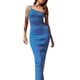 thumbnail image 1 of Gibobby Vestido casual de verano para mujer Nuevo vestido largo elegante con abertura en la espalda hueca de un hombro de color sólido para mujer(Azul,G), 1 of 5