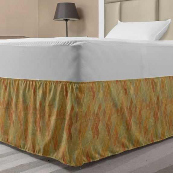 Retro Bed Skirt, Geometric Rhombus Pattern with Faded Colors Vintage Effect Simplistic Tile Mosaic, Elastic Bedskirt Dust Ruffle Wrap Around for Bedding Decor, 4 Sizes, Multicolor, by Ambesonne