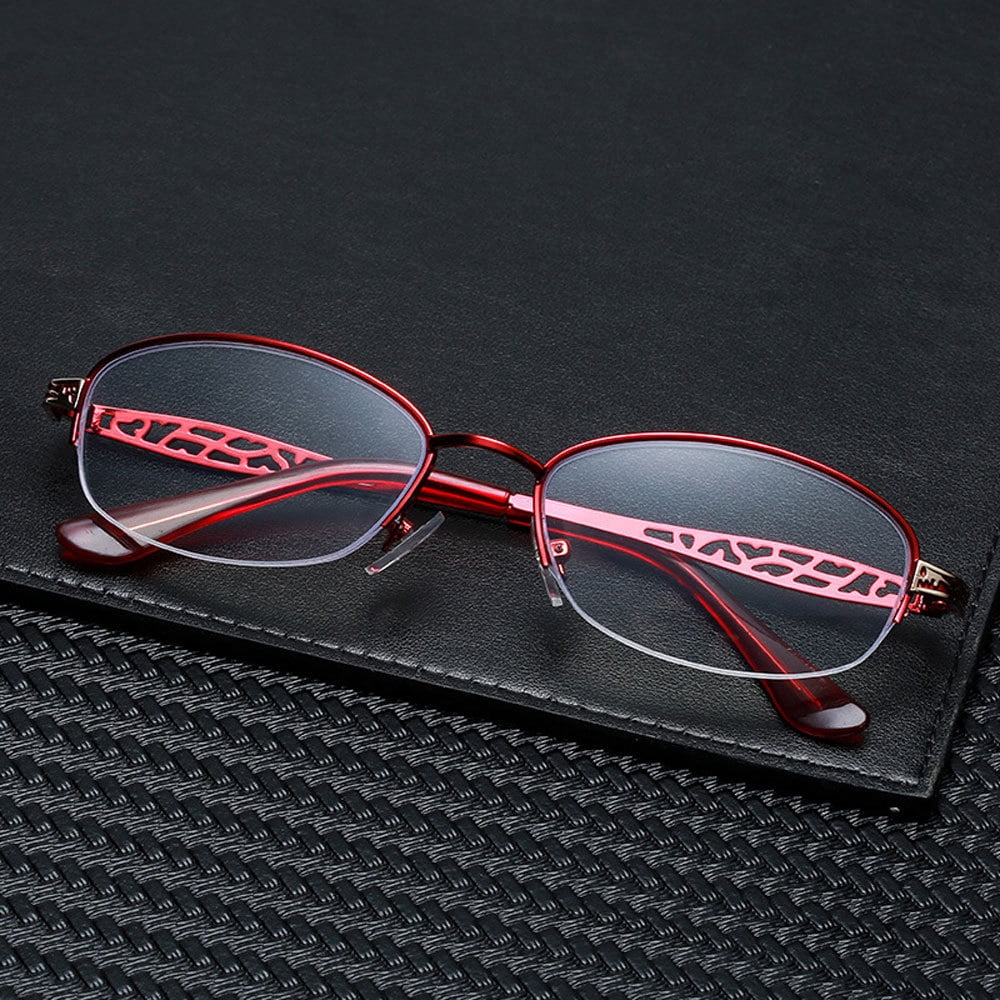 2 Pairs of Women Red Half Rimless Reading Glasses 1.00 Metal Presbyopic Glasses Anti-blue Light Readers 1.00 Strength