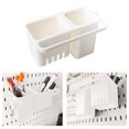 thumbnail image 1 of Caja organizadora de almacenamiento de plástico | Cesta colgante de drenaje inferior para cocina, baño, oficina | Soporte de papelería para utensilios de vajilla multiusos | Blanco/Gris | 19x12x11cm, 1 of 6