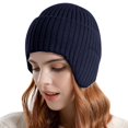 thumbnail image 3 of Resicozy Women Warm Baseball Beanie Hat with Earflap Winter Knitted Caps Thicken Plush Lined Skull Ski Hat Navy, 3 of 5