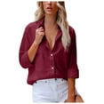 thumbnail image 2 of BXJX Womens Shirts Casual Long Sleeve Tops Workwear Loose Turndown Collar Button Down Shirts for Women Wine Size XL, 2 of 5