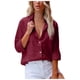 thumbnail image 2 of ICHUANYI Clearance Womens Solid Color Shirt V Neck Loose Blouse Long Sleeve Casual Work Tunic Tops With Pocket(Wine, L) ICHUANYI WER2023081010502, 2 of 5