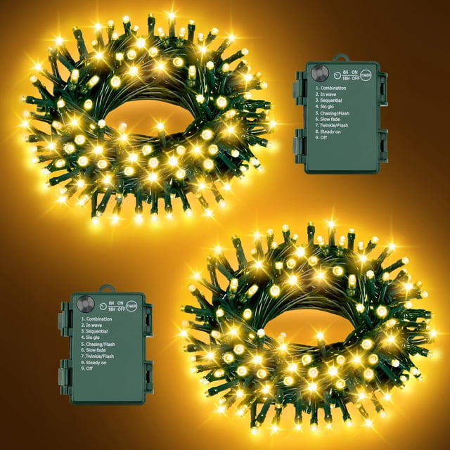 Luces navideñas FFZZKJ para exteriores, 100 LED, 10 m, paquete de 2 unidades