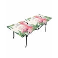 thumbnail image 6 of Summer Green Palm Leaf Rectangle Tablecloth, Waterproof Elastic Fitted Table Covers for 8 Foot Tables, 32x96inch Decorative Tablecloths for Picnic, Camping, Outdoor, Pink Flamingo Tropical Plant, 6 of 6