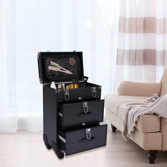 DENEST Professional Rolling Makeup Train Case Cosmetic Trolley Makeup Storage Organizer
