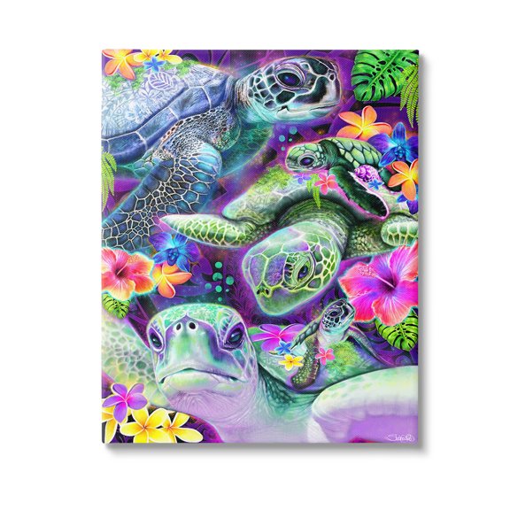 Stupell Industries Tropical Turtles & Hibiscus Animals & Insects Painting Gallery Wrapped Canvas Art Print Wall Art, 16 x 20