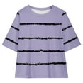 thumbnail image 5 of Spazoro Little & Big Girls Leisure Outfit Sets, Crew Neck Summer Striped 2-Pieces Short Sleeve Shirt and Shorts Sets Purple Size 10 T, 5 of 8
