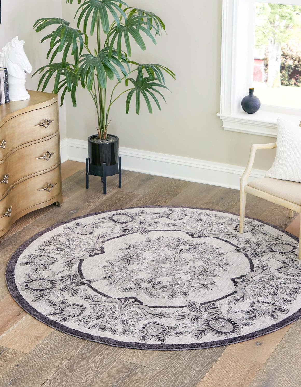 Eco Traditional Collection Rug 3 Ft Round Ivory Medium Rug