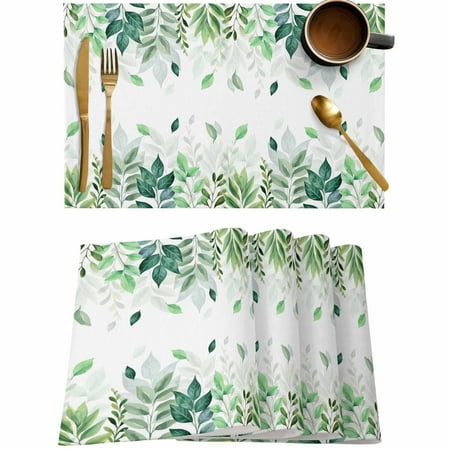 

Country Green Leaves Watercolor Placemats Set of 4 Wipeable Washable Table Mats for Dining Tables Botanical Foliage Place Mats for Kitchen Event Party Tabletop Decor