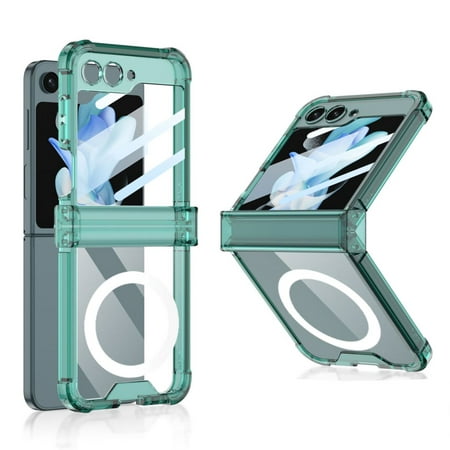 Ofocase for Samsung Galaxy Z Flip 5 Clear Magnetic Magsafe Case with Screen Protector Transparent Case with Hinge-Green
