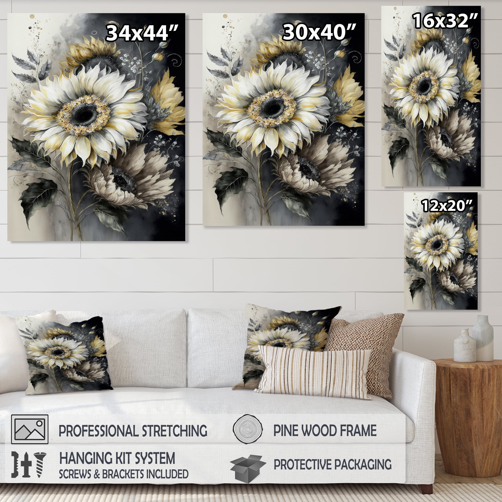 Designart White Sunflower Canvas Wall Art