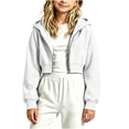 thumbnail image 2 of Atogsazn Kids Girls Full Zip Cropped Hoodies Casual Long Sleeve Hooded Sweatshirt Fleece Jogger Jacket Fall Tops White 9-10 Years Fashion, 2 of 6