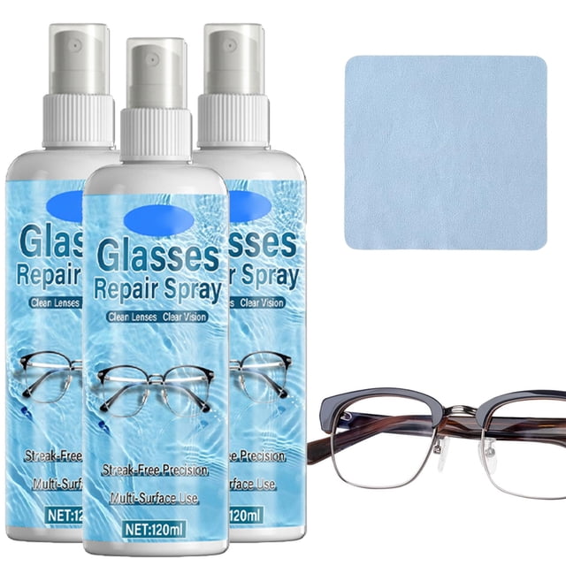 Professional Lens Scratch Repair Spray, 120ml Eyeglass Scratch Remover - Lens Polishing Cleaner Spray with Microfiber Towel, Eyeglass Polishing Repair Cleaner,3Pcs
