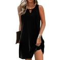 thumbnail image 2 of LLYwey Women Tank Dresses, 2025 Trendy Keyhole Casual Beach Vacation Sundress, Summer Crew Neck Sleeveless Mini Short Dresses , I-54, Black, S, 2 of 9