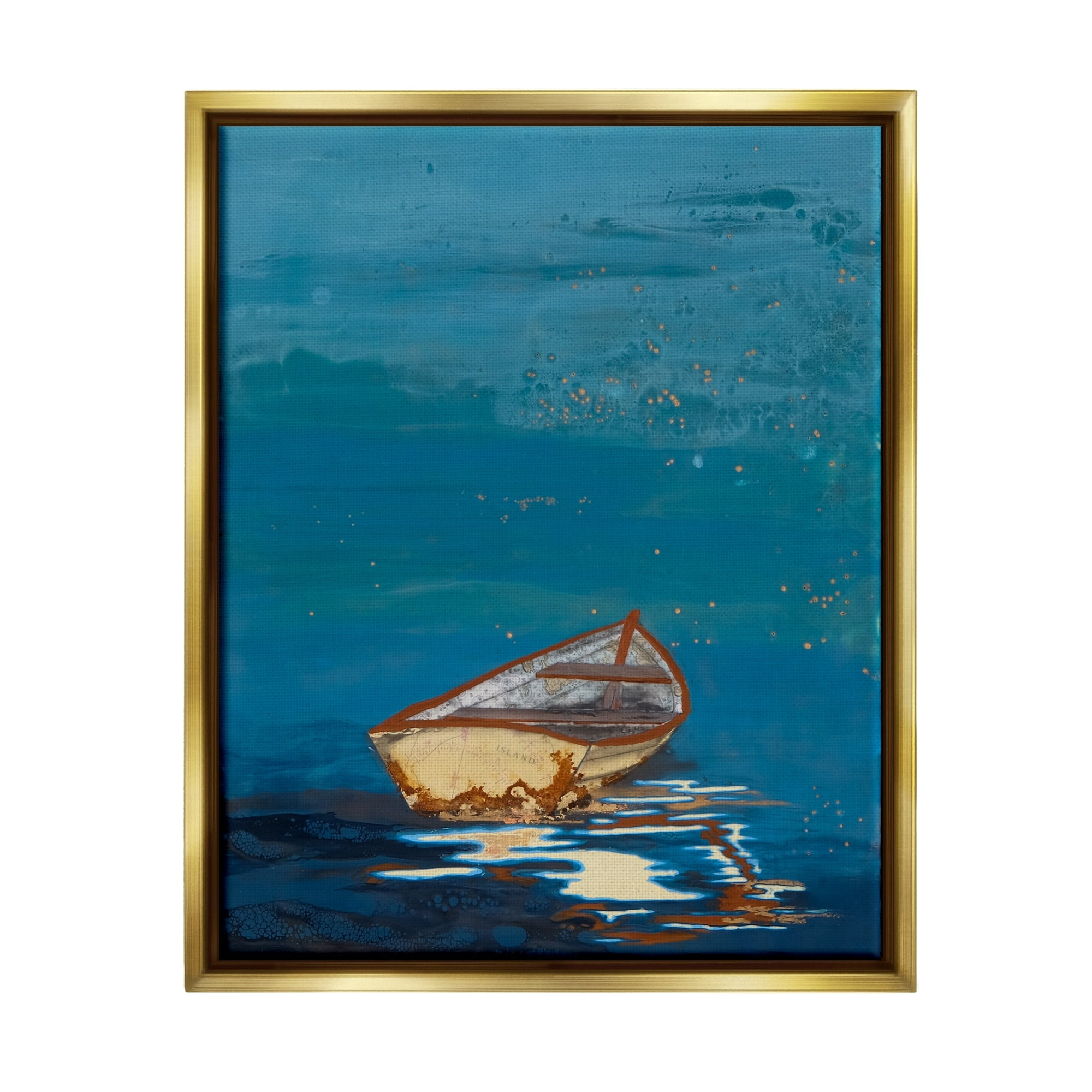 Stupell Industries Single Boat Ocean Surface Layered Marine Collage Painting Metallic Gold Floating Framed Canvas Print Wall Art, Design by Stacy Gresell