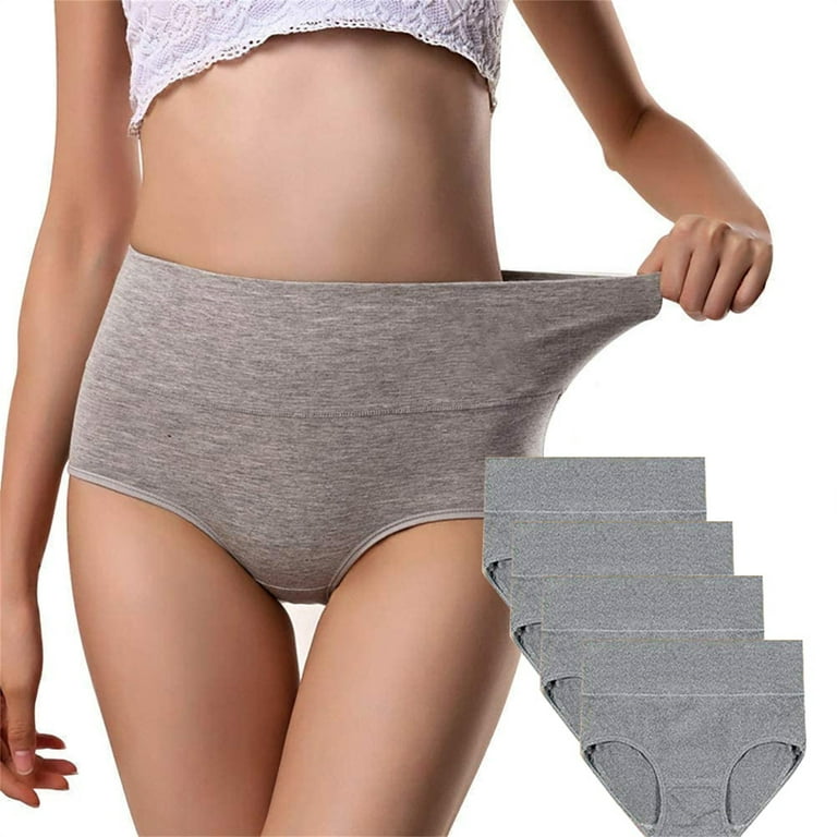 Knosfe Women's Briefs High Waisted Full Coverage Cotton Solid Tummy Control  Compression Underwear Women 4 Pack Gray 3XL