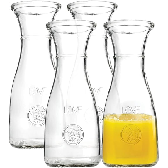 Kitchen Lux Carafe Single Serve Wine Decanter Glass Pitcher for Wine, Juice and More 350ml Set of 4