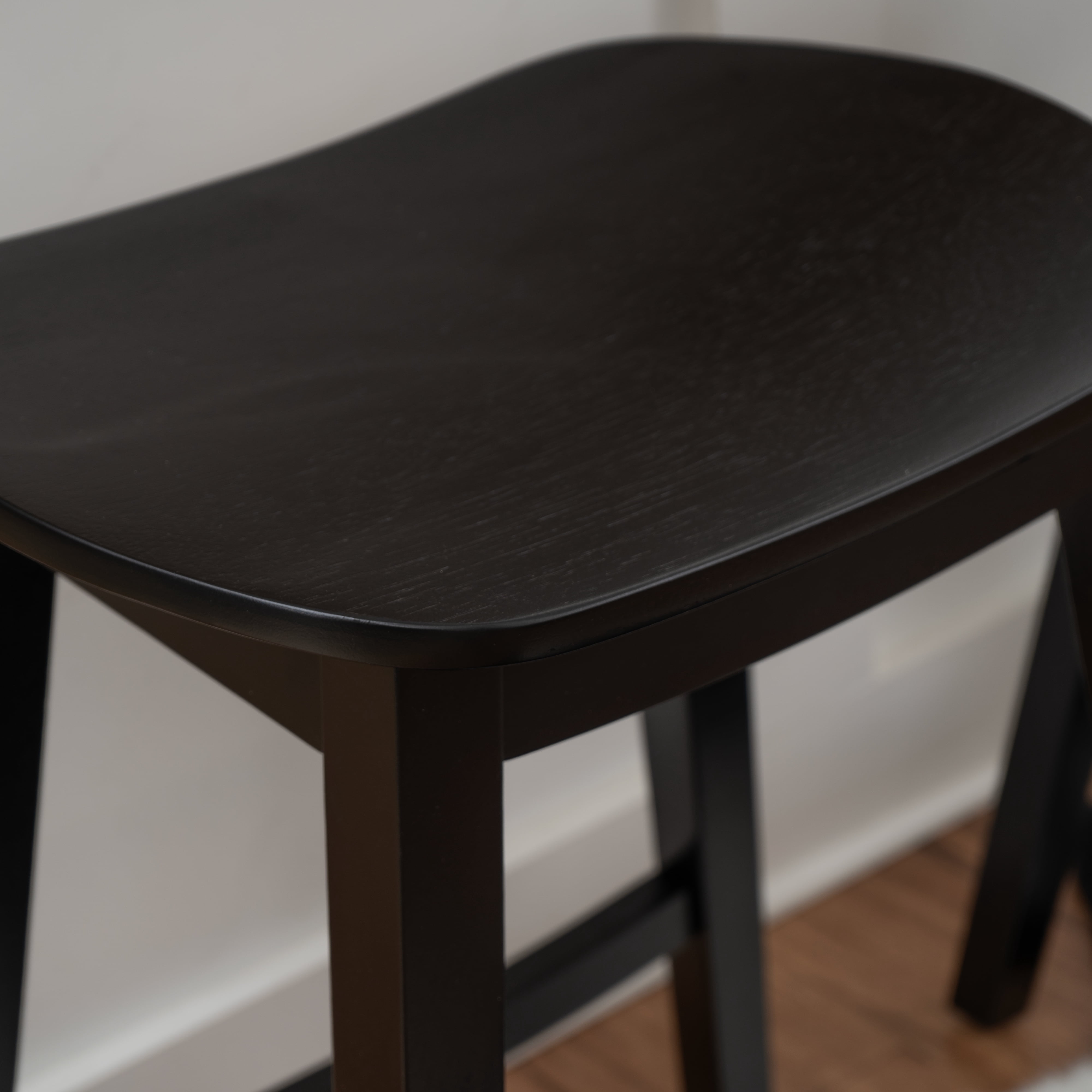 Linon Condal 26" Backless Wood Saddle Counter Stool, Set of 2, Black
