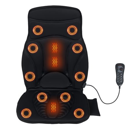 Gymax Back Massager Seat Cushion w/ Heat Electric Massage Chair Pad w/ 10 Vibration Motors