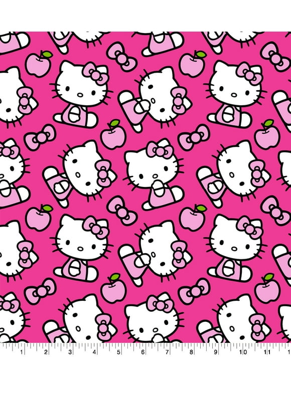 Springs Creative 18" x 21" Cotton Hello Kitty Icon Toss Precut Sewing & Craft Fabric, Pink and White