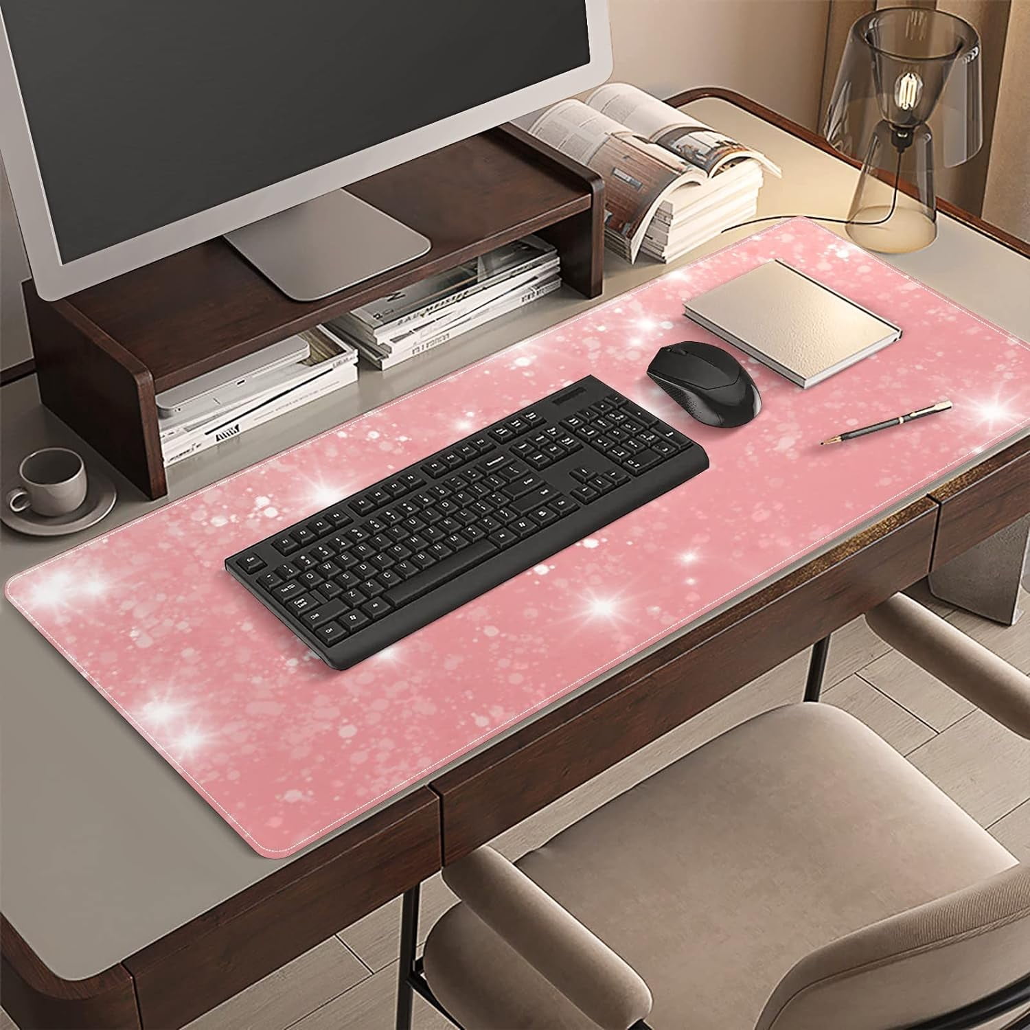 Pink Shiny Rose Gold Desk Mat, Desk Accessory, Cute Workspace, Trendy Workspace, Trendy, 35.4x15.7in Large Gaming Mouse Pad, Cute Desk Topper, Pretty Desk Pad
