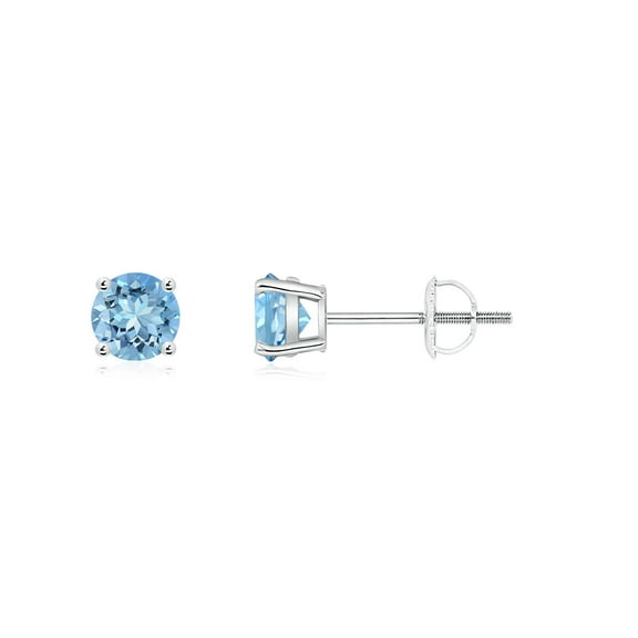 ANGARA Natural Round Aquamarine Stud Earrings in Platinum for Women (Size-4mm) | March Birthstone, Birthday, Anniversary, Jewelry Gift for Women | Natural Aquamarine Earrings