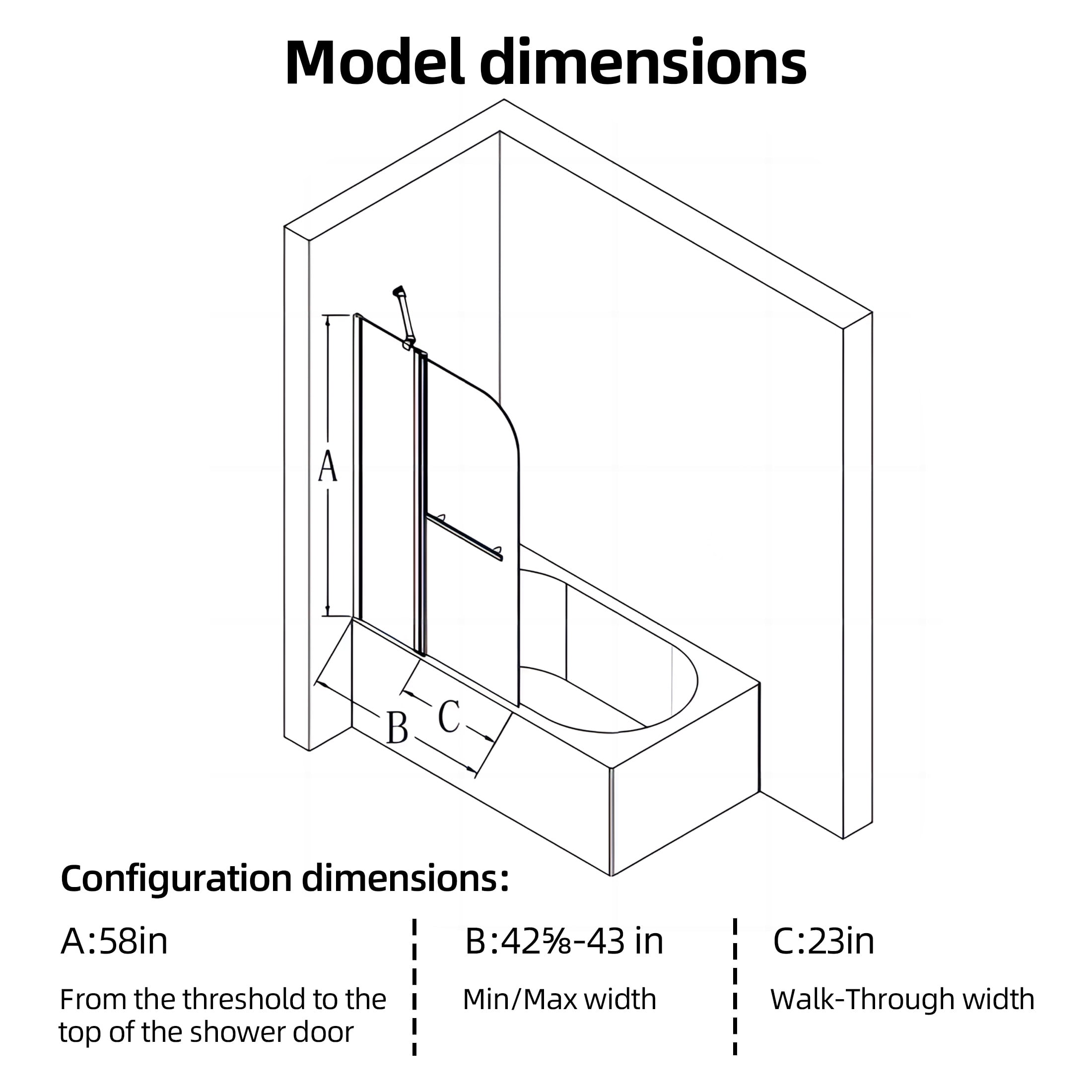 Aukfa 43"W x 58"H Bathtub Shower Doors, 1/4" (6mm) SGCC Tempered Glass Bathtub Door, Brushed Gold