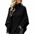 thumbnail image 6 of Women's Cable Knit Poncho Sweater Turtleneck Long Sleeve Loose Fit Casual Pullover Top, 6 of 6