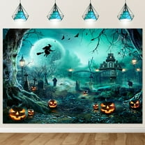 Mocsicka Halloween Photography Backdrop Full Moon Scary Night Party Background Spooky Halloween Party Decorations, Green