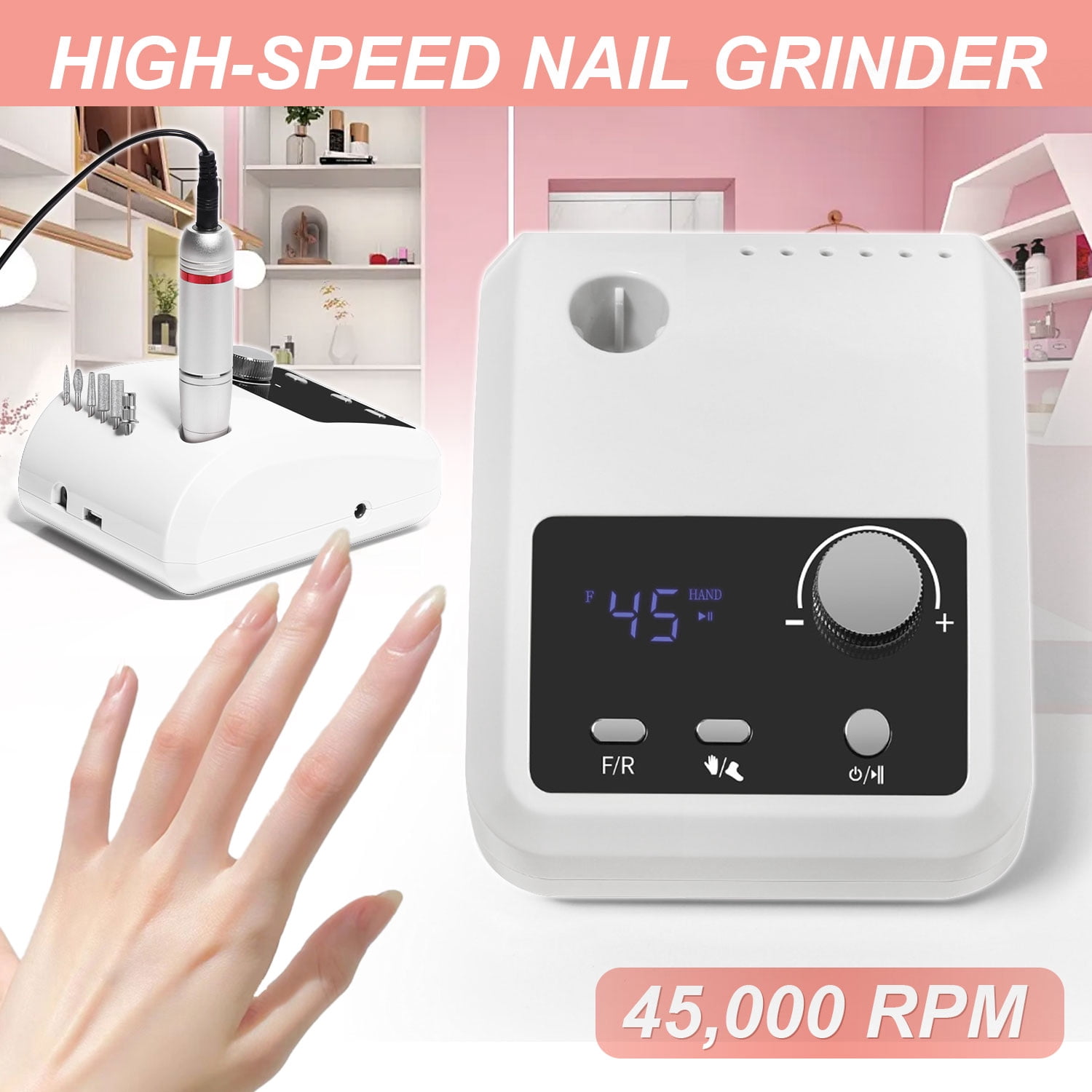 AIRKOUL Electric Nail Drill Professional: 45000 RPM Nail File Kit Machine with LCD Display, Hand & Foot Control Low Noise for Acrylic, Gel Nails, Manicure & Pedicure - Salon & Home Use