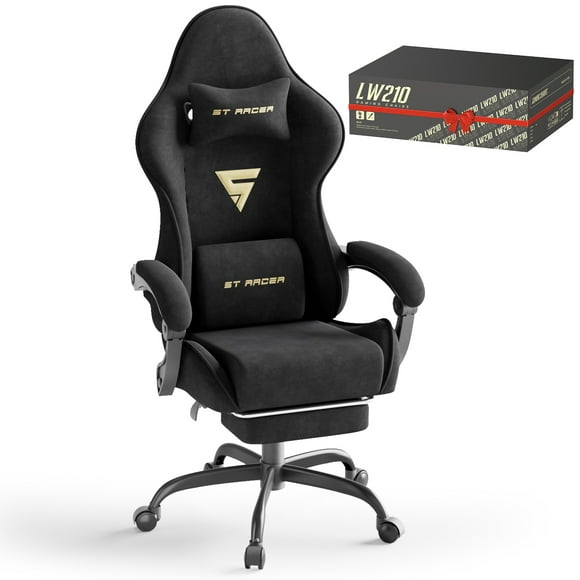 Huracan Velvet Fabric Gaming Chair Ergonomic Office Chair with Footrest High Back Gamer Chiar for Adults Video Gaming Chair with Massage Lumbar Cushion PC Gaming Chair for Home Office,Black