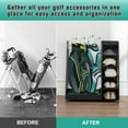 thumbnail image 3 of Wooden Golf Bag Organizer - Holds 2 Bags & Shoes | Premium Garage Storage Rack w/Locking Wheels | Fits Clubs, Balls, Accessories | 35.5"x18"x40" | Black, 3 of 7