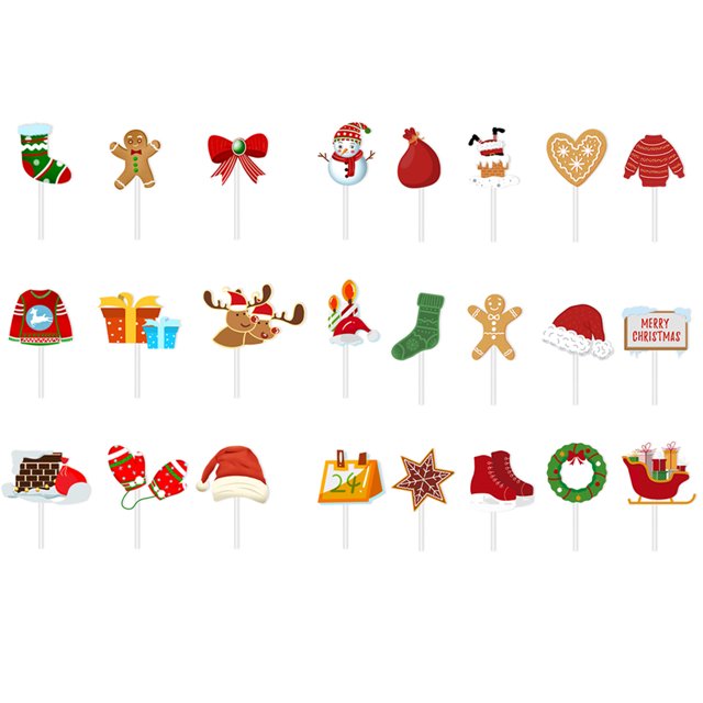 KAKOWELY 24 adornos navideños para cupcakes, decoración navideña, palillos de frutas y comida para tartas.