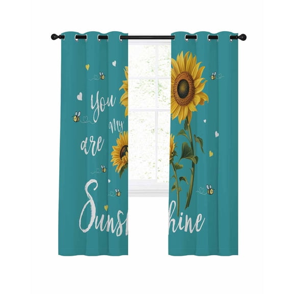 Teal Sunshine Sunflower Blackout Curtains 72 Inches Long for Bedroom, Pastoral Bees Farmhouse Floral Thermal Insulated Room Darkening Black Out Window Curtain Panels Grommet Drapes for Living Room