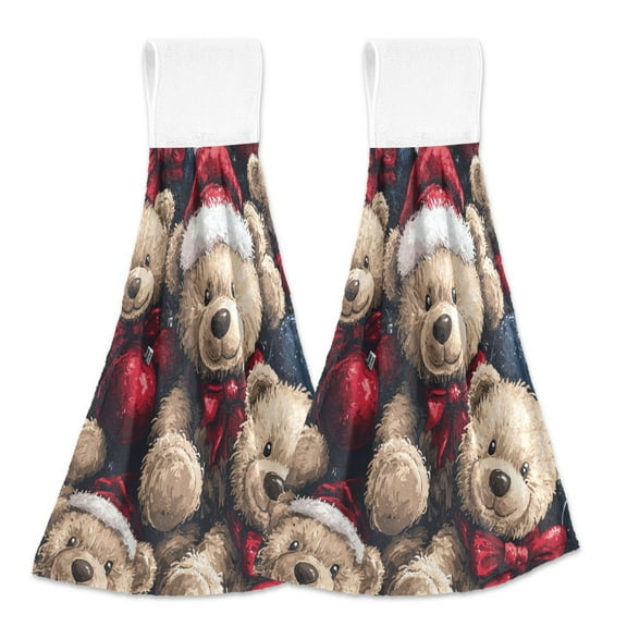 BZSMCE Hanging Hand Towels Fashion Bears Christmas Ornaments Pattern 2-Pack - Velcro Style Bathroom Kitchen Towels
