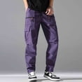 thumbnail image 6 of BVnarty Men's Solid Multi Zipper Pocket Sports Pants Elastic Waist Inner Drawstring Functional Pockets Long Trousers for Outdoor Athletic Activity Purple L, 6 of 9
