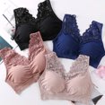 thumbnail image 3 of rygai Lady Bra Solid Color Wireless Lace See-through Hollow Out Push Up V Shape Back No Constraint Padded Brassiere Female Garment,Khaki,One Size, 3 of 8