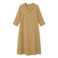 thumbnail image 4 of Guieoi Cotton-Linen Dresses for Women Solid-Color Collared 3/4-Sleeve Dress with Pockets Brown S, 4 of 4