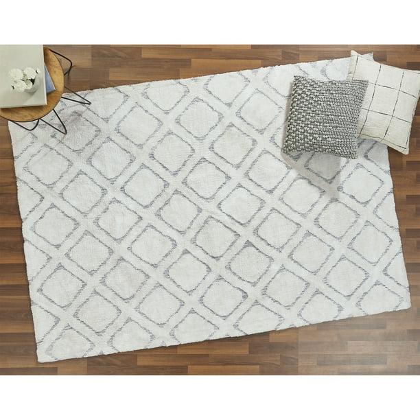 Better Homes & Gardens Tufted Diamond Indoor Area Rug, Ivory, HighLow