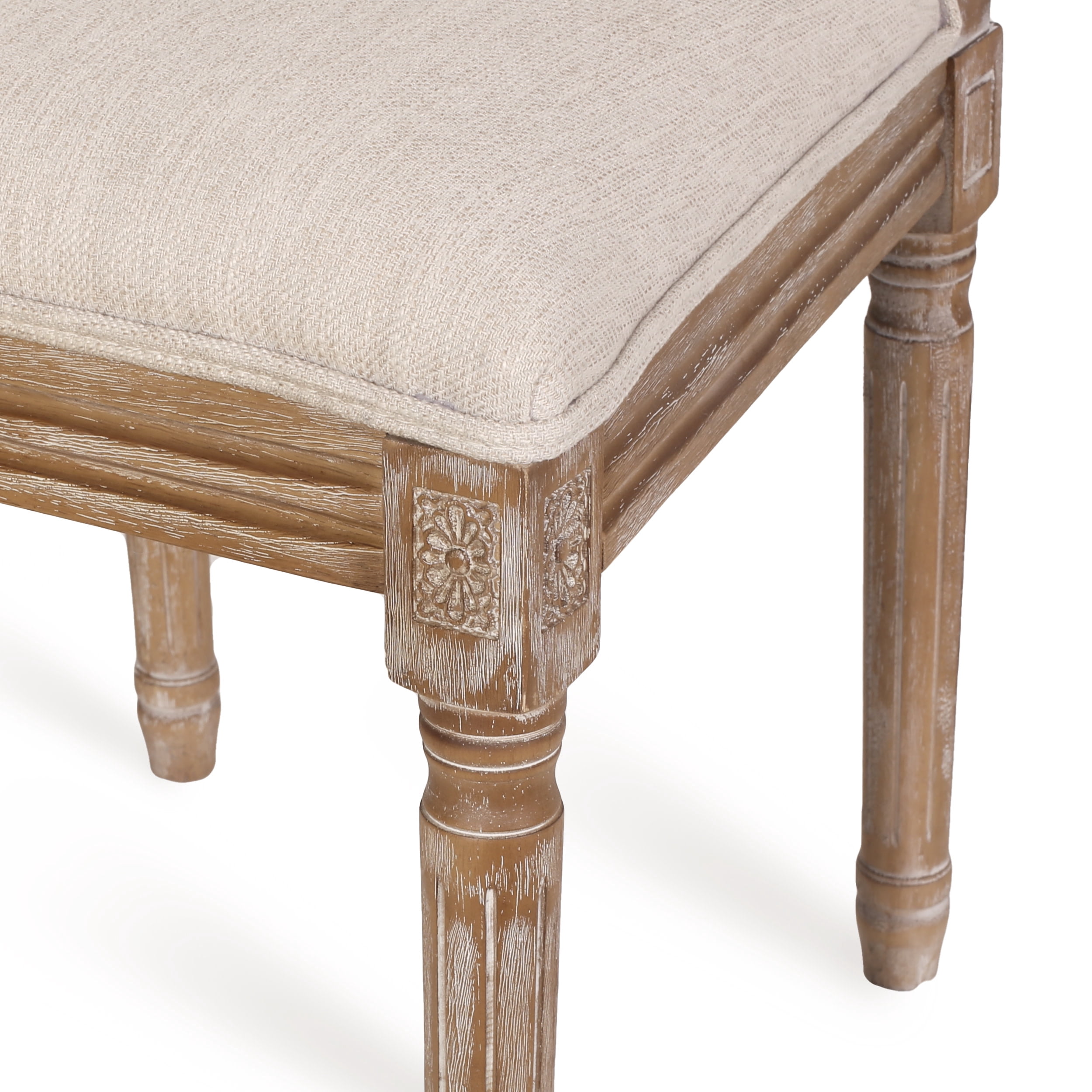 Noble House Fescue Fabric Upholstered Wood and Cane Expandable 7 Piece Dining Set, Natural Brown and Beige