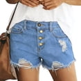 thumbnail image 2 of Denim Shorts For Women Four Button Fly High Waist Light Wash Distressed Frayed Hem Fashionable Jean Shorts With Pockets Loose Fit Summer Shorts 2026 Casual Trendy Vacation Shorts, 2 of 8