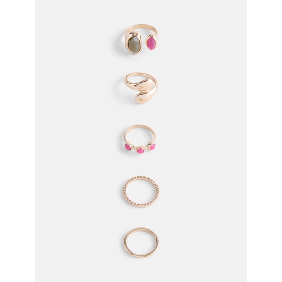 Scenario Women’s Multi Stone Gold Tone Rings, 5-Piece Set